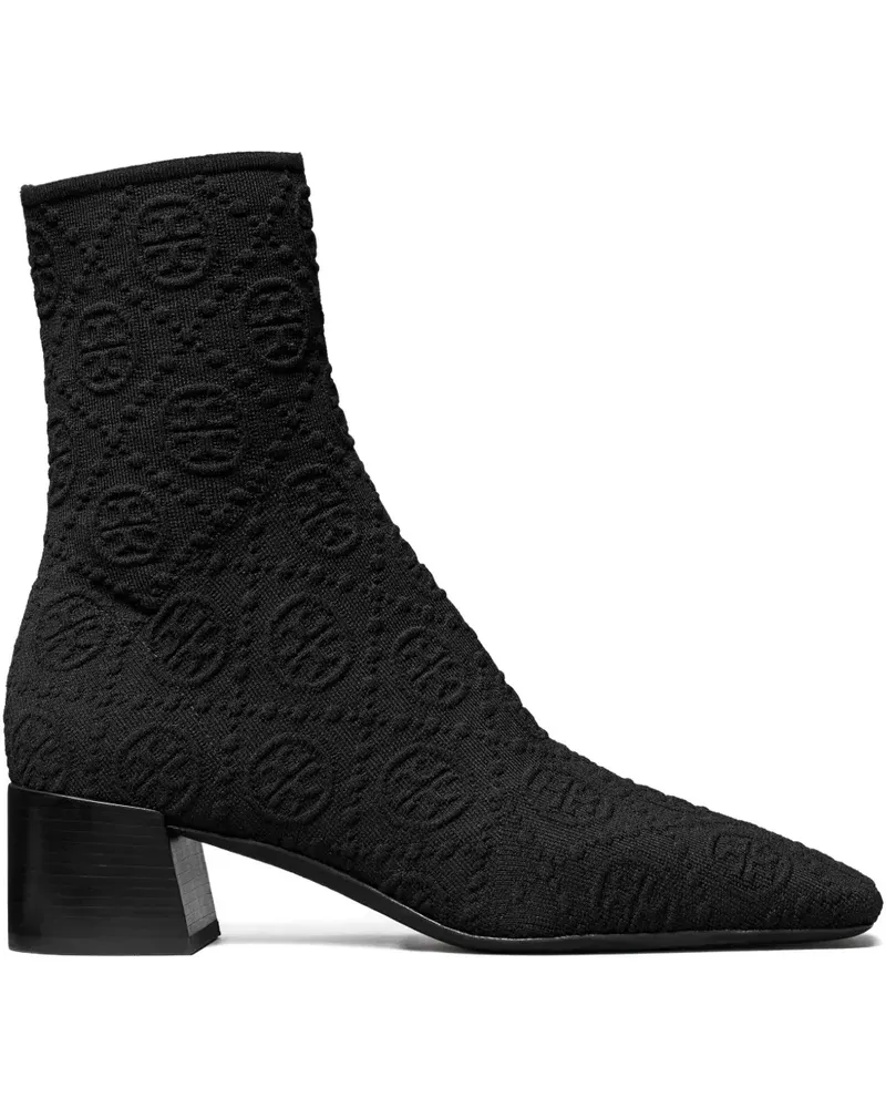 Tory Burch Gestrickte Stiefeletten mit Monogramm 45mm - Schwarz Schwarz