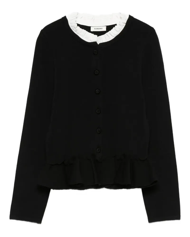Sandro Gerüschter Cardigan mit abnehmbarem Kragen - Schwarz Schwarz