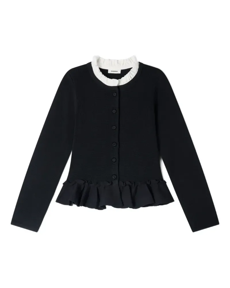 Sandro Gerüschter Cardigan mit abnehmbarem Kragen - Schwarz Schwarz