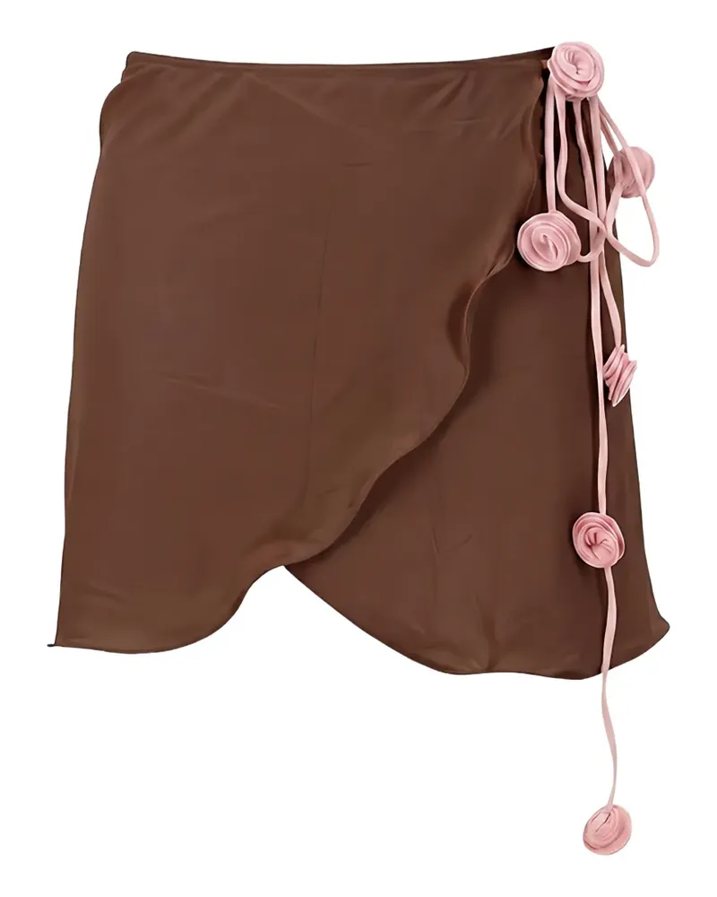 La Reveche Bouquet floral-appliqué mini sarong - Braun Braun