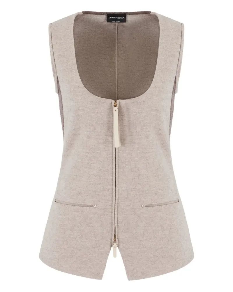 Giorgio Armani scoop-neck zip-up waistcoat - Nude Nude