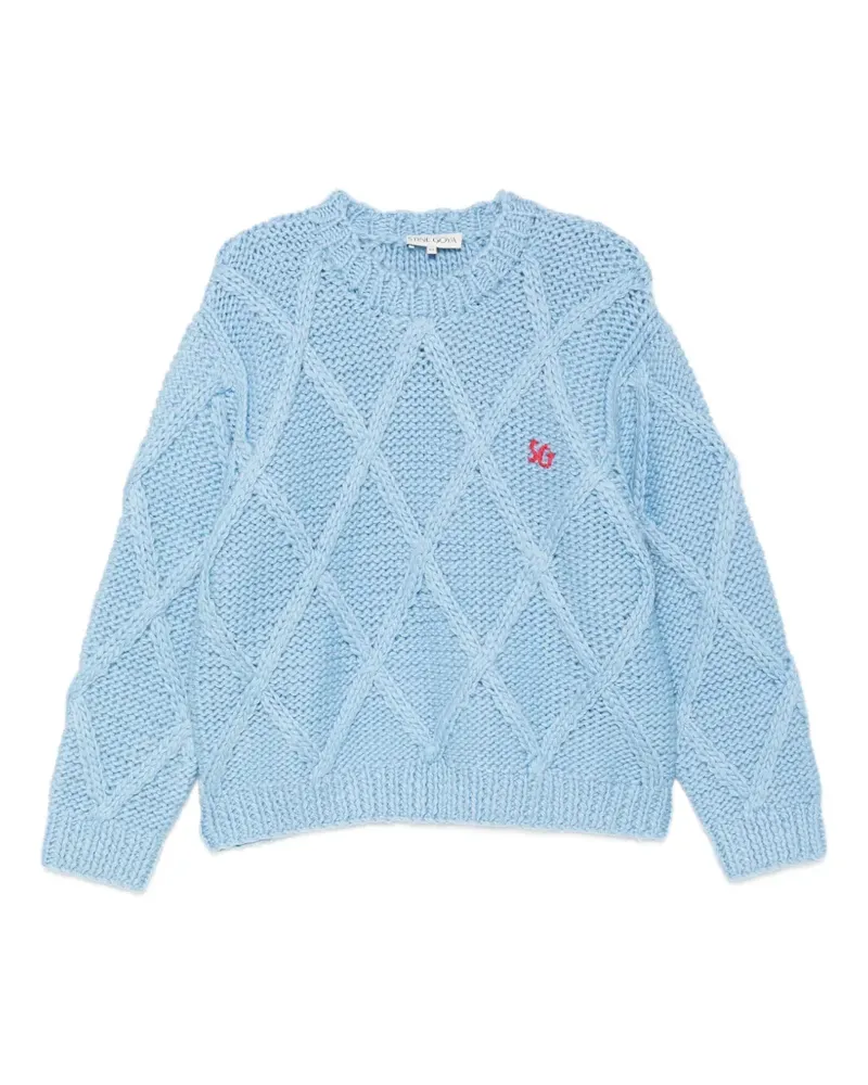 Stine Goya Pullover mit Zopfmuster und Logo-Stickerei - Blau Blau