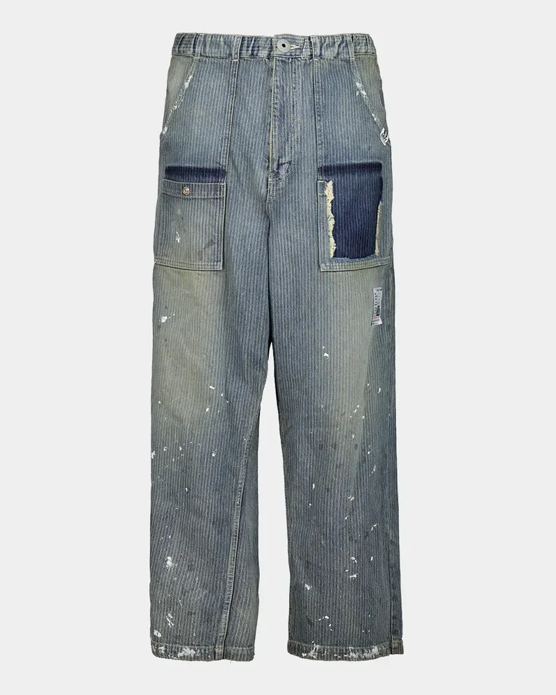 MIHARAYASUHIRO stripe-pattern paint-splatter jeans - Blau Blau
