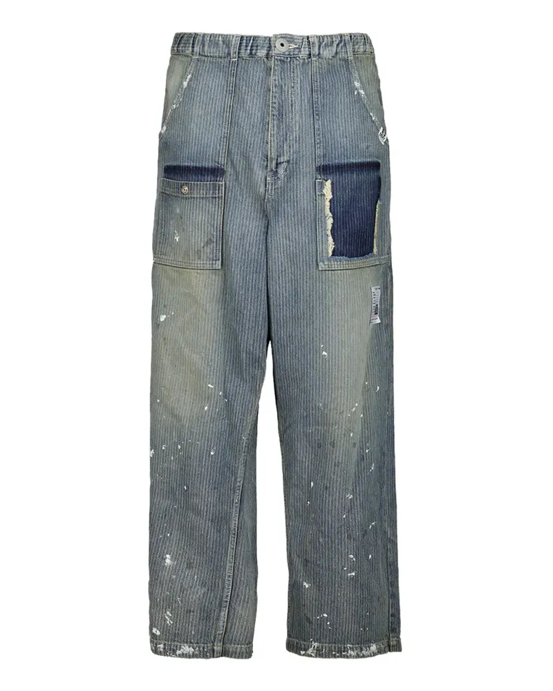 MIHARAYASUHIRO Gestreifte Jeans mit Farbklecks-Print - Blau Blau