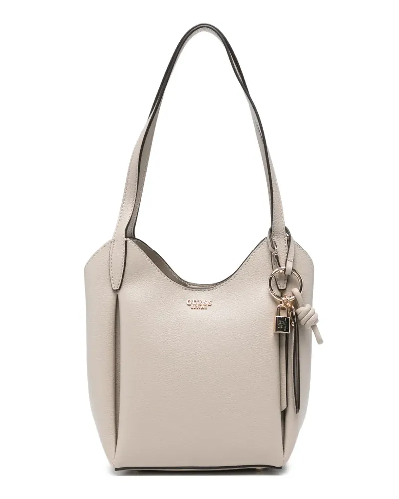 Guess Gekörnte Melody Schultertasche mit Logo-Schild - Grau Grau