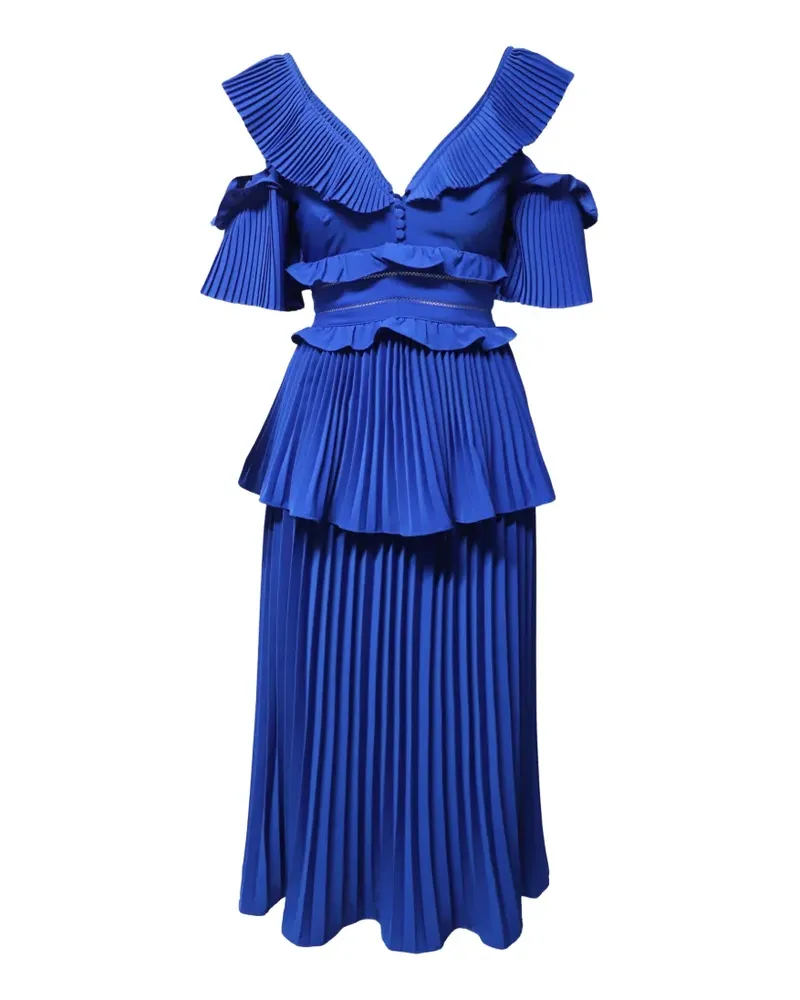 Self-Portrait ruffled pleated mini dress - Blau Blau