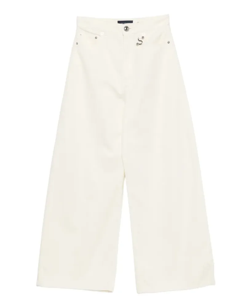 SPORTMAX Wide-Leg-Jeans mit Logo-Patch - Weiß Weiß