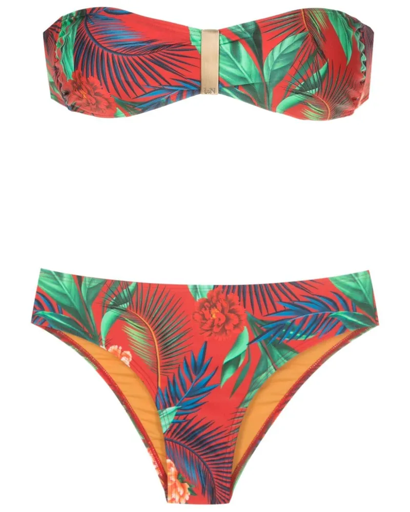 Lygia & Nanny Ester Bandeau-Bikini mit botanischem Print - Rot Rot