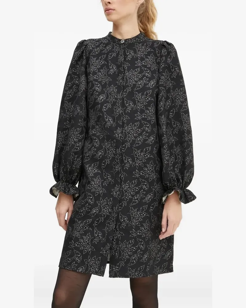 BRUUNS BAZAAR Puffärmel-Kleid mit Blumenmotiv - Schwarz Schwarz