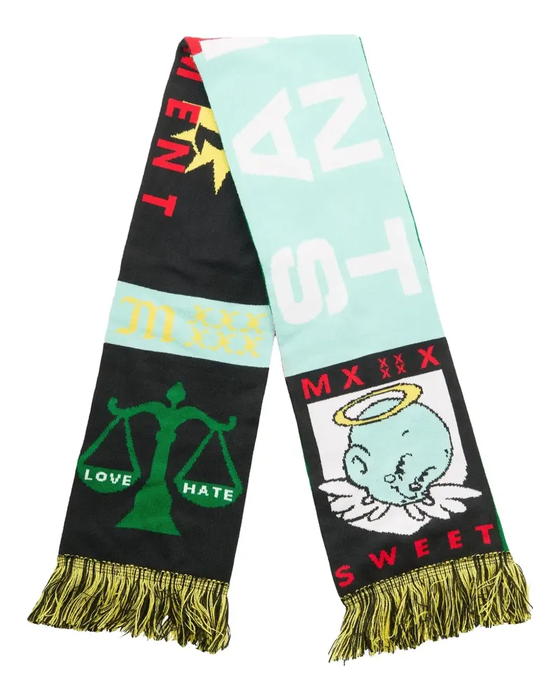 SAINT MXXXXXX fringe graphic scarf - Schwarz Schwarz