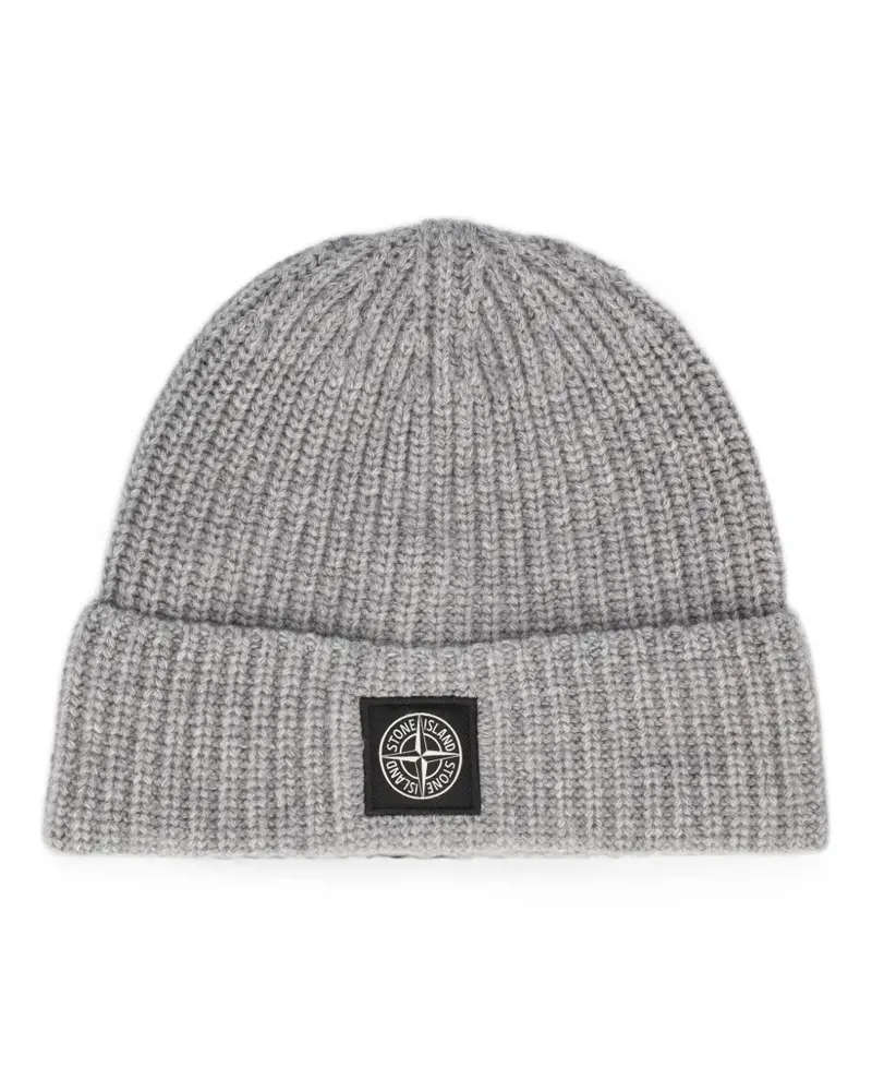 Stone Island logo-patch ribbed-knit beanie hat - Grau Grau