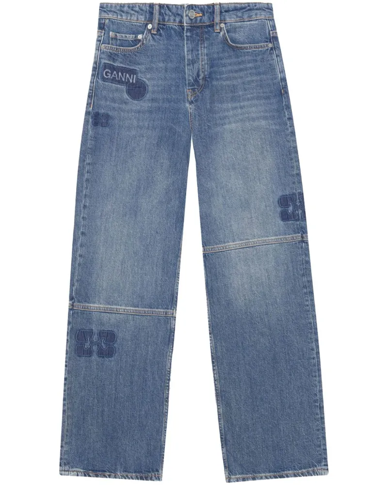 Ganni Patch Izey Straight-Leg-Jeans Blau