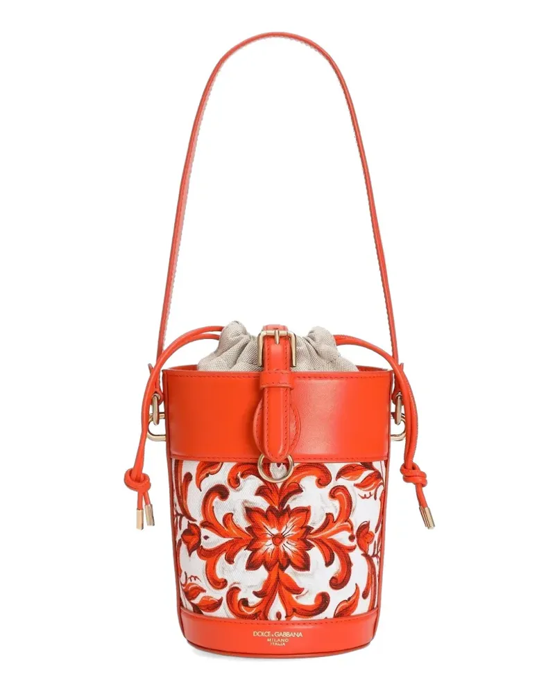 Dolce & Gabbana Capri Beuteltasche aus Canvas mit Majolika-Print - Orange Orange