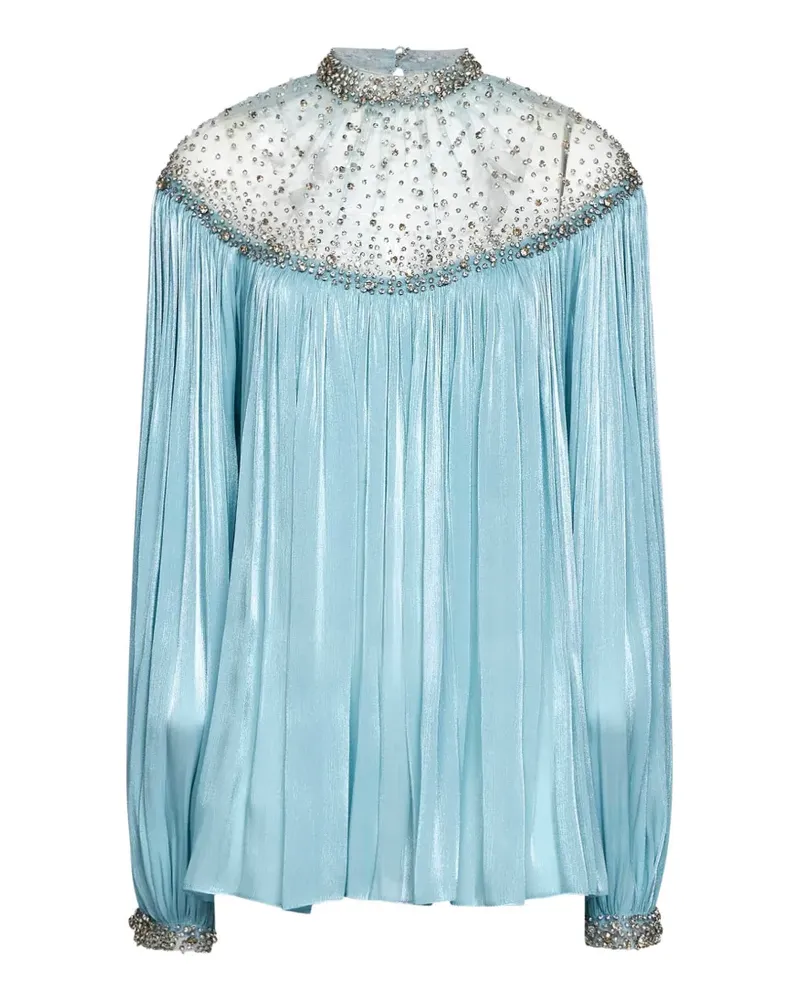 COSTARELLOS Timea crystal-embellished pleated top - Blau Blau