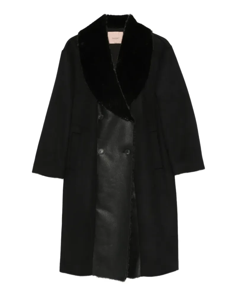 Twin-Set faux-fur collar double-breasted coat - Schwarz Schwarz