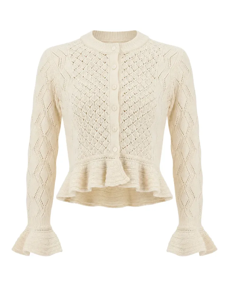 Chloé pointelle-knit ruffled cardigan - Nude Nude