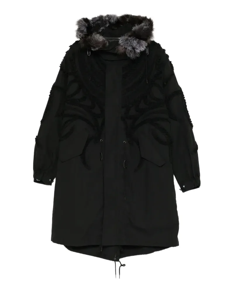TAAKK Mantel mit Besatz aus Faux Fur und Rüschen - Schwarz Schwarz