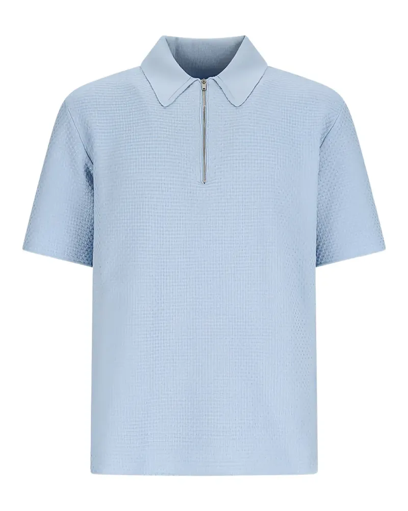 Jil Sander waffle-knit zip-up polo shirt - Blau Blau