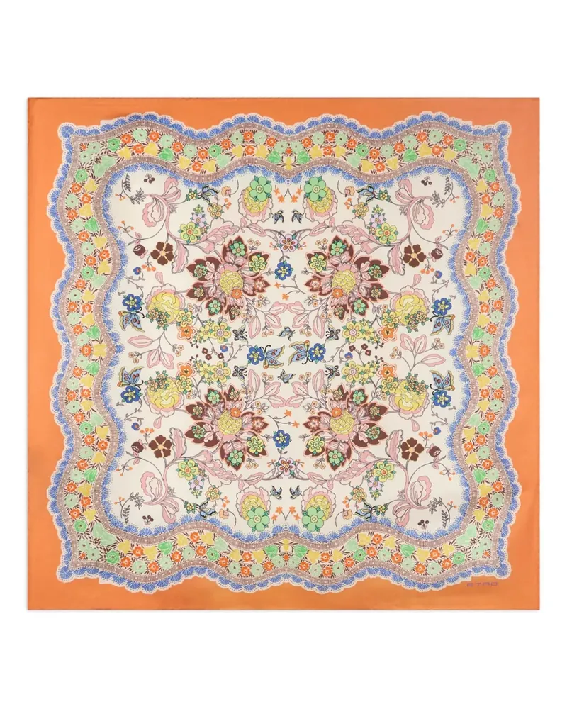 Etro Seidenschal mit Blumen-Print - Orange Orange