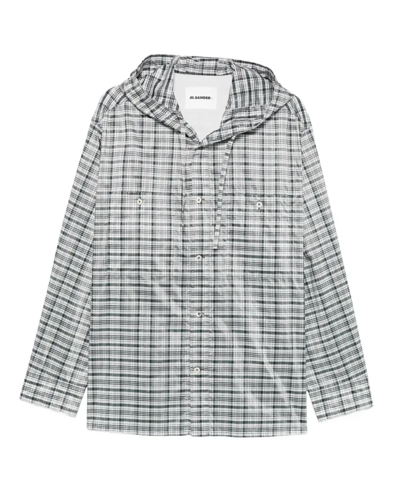 Jil Sander Karierte Hemdjacke mit Kapuze - Weiß Weiß