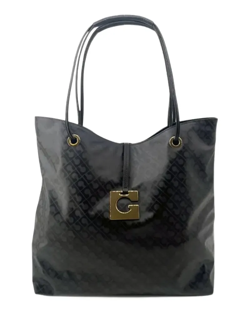 Gherardini Schultertasche aus Canvas mit Monogramm-Print - Schwarz Schwarz