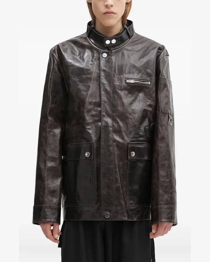 Wales Bonner Lederjacke mit Klappentaschen - Braun Braun