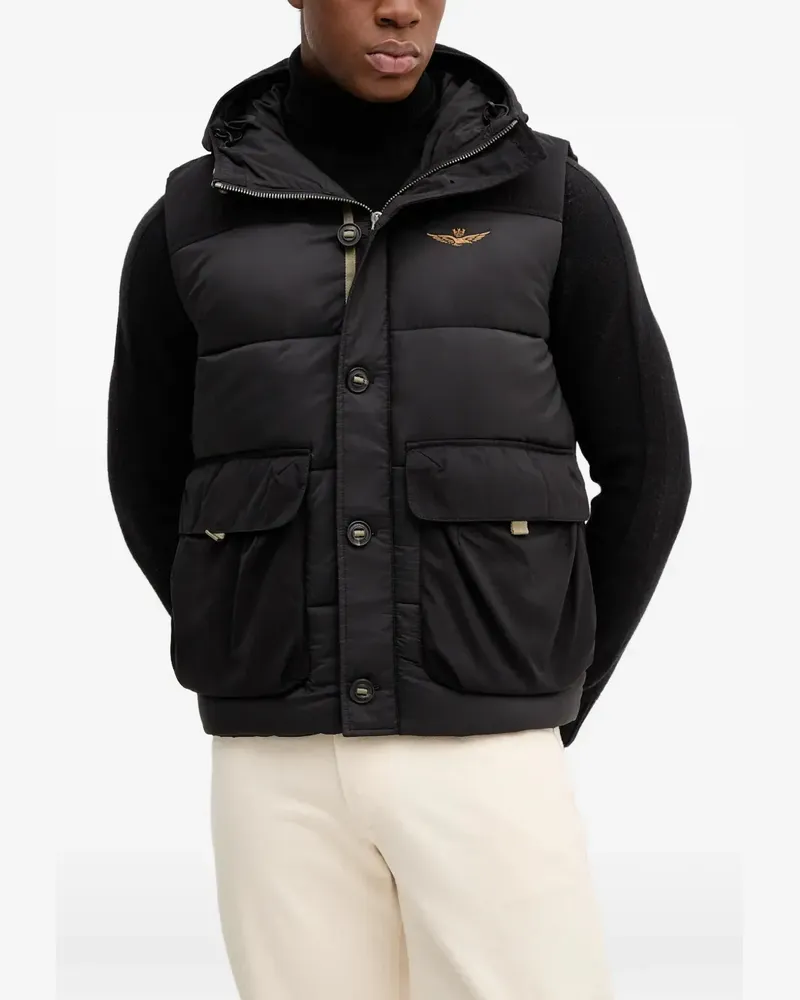 Aeronautica Militare hooded padded gilet - Schwarz Schwarz
