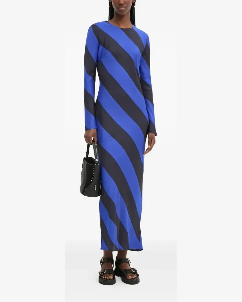 Desigual Langärmeliges Kleid mit diagonalen Streifen - Blau Blau