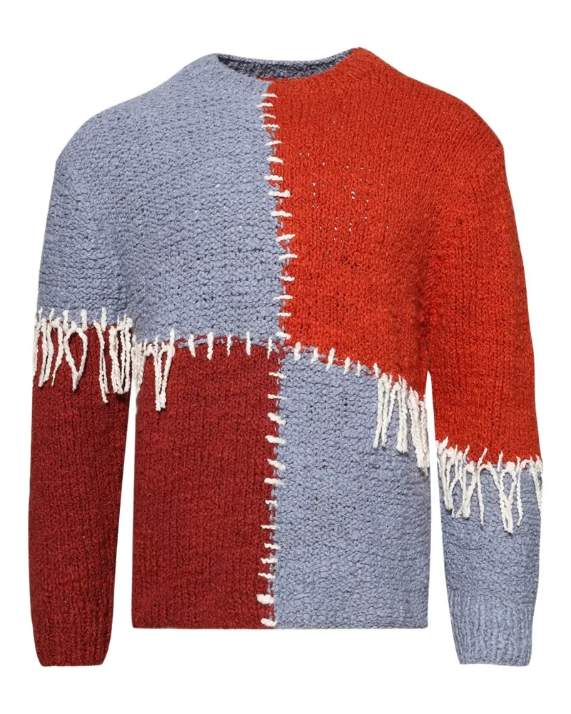 The Elder Statesman Patchwork-Pullover mit Fransen - Blau Blau