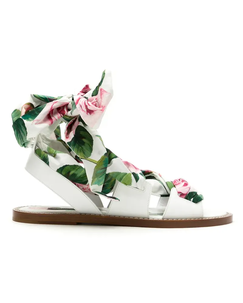 Dolce & Gabbana Sandalen mit "Tropical Rose"-Schnürung - Weiß Weiß