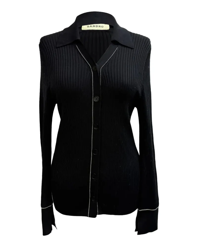 Sandro Ribbed-knit piped-trim cardigan - Schwarz Schwarz