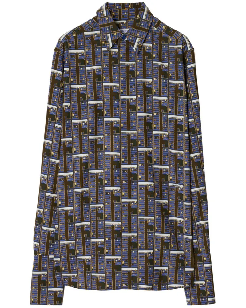 Burberry Bus Seidenhemd mit grafischem Print - Blau Blau