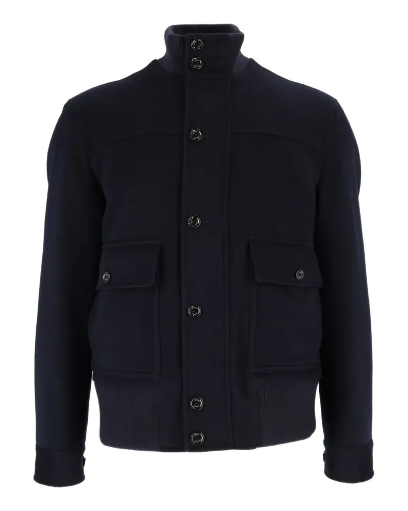 LARDINI button-fastening ribbed-trim jacket - Blau Blau