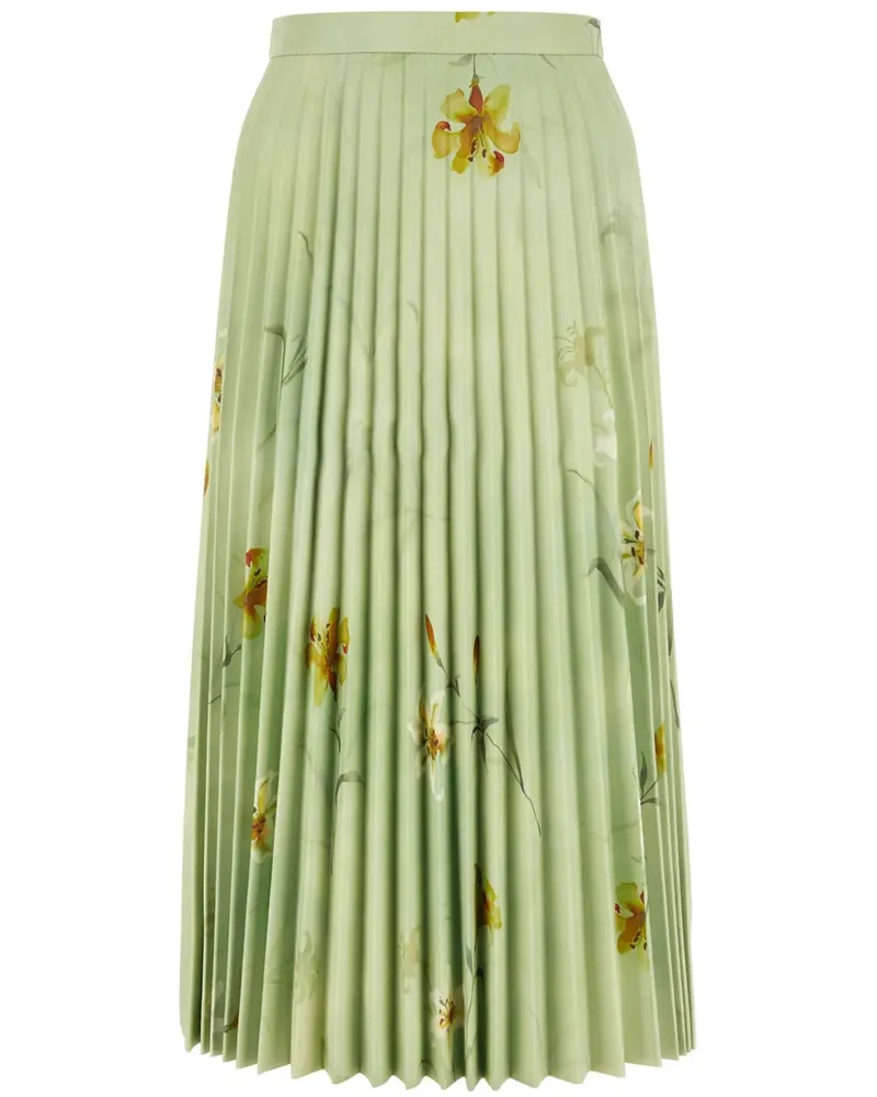 Balenciaga Plissierter Midirock mit Blumen-Print - Grün Grün
