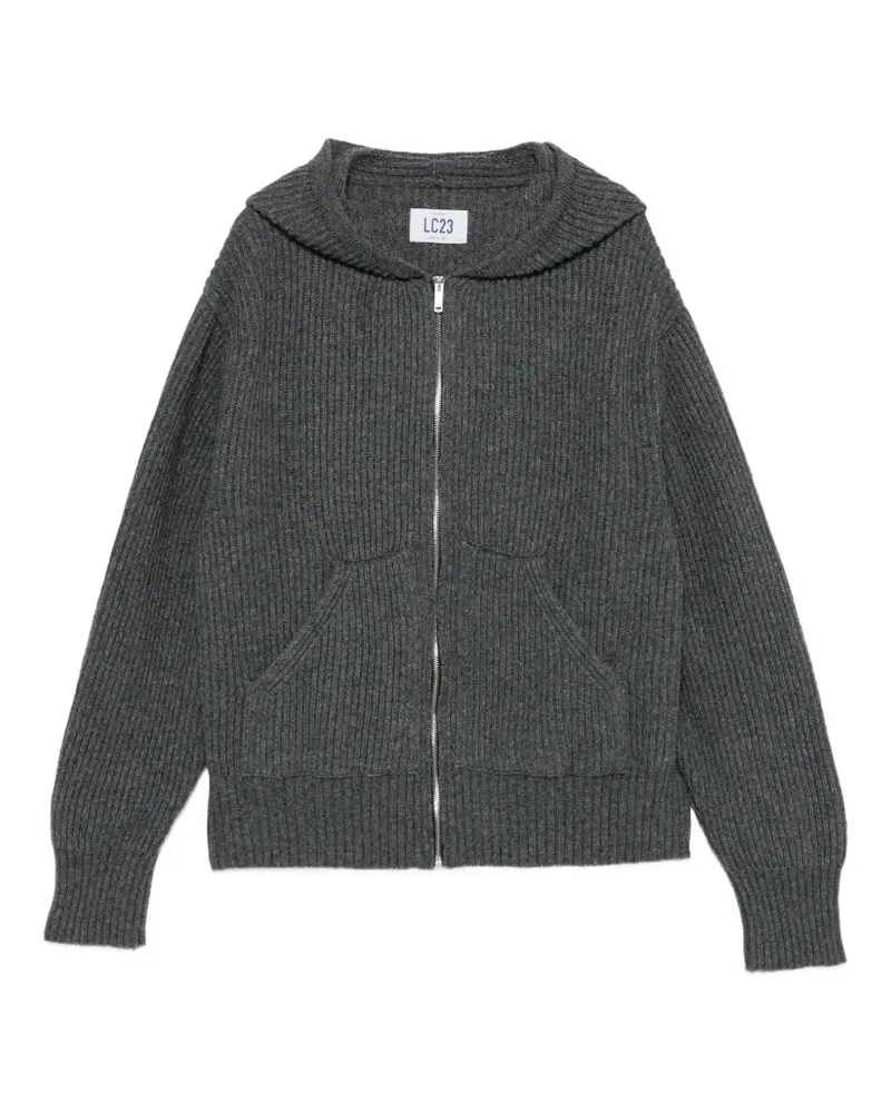 LC23 ribbed-knit zip-up hoodie sweater - Grau Grau