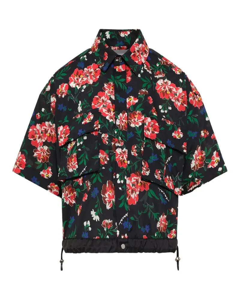 Sacai floral-print flap-pocket shirt - Schwarz Schwarz