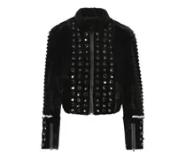 stud-embellished faux-fur coat - Schwarz