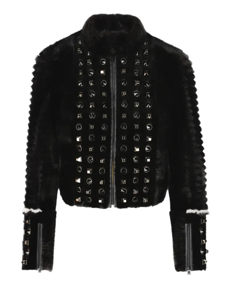 Fendi stud-embellished faux-fur coat - Schwarz Schwarz