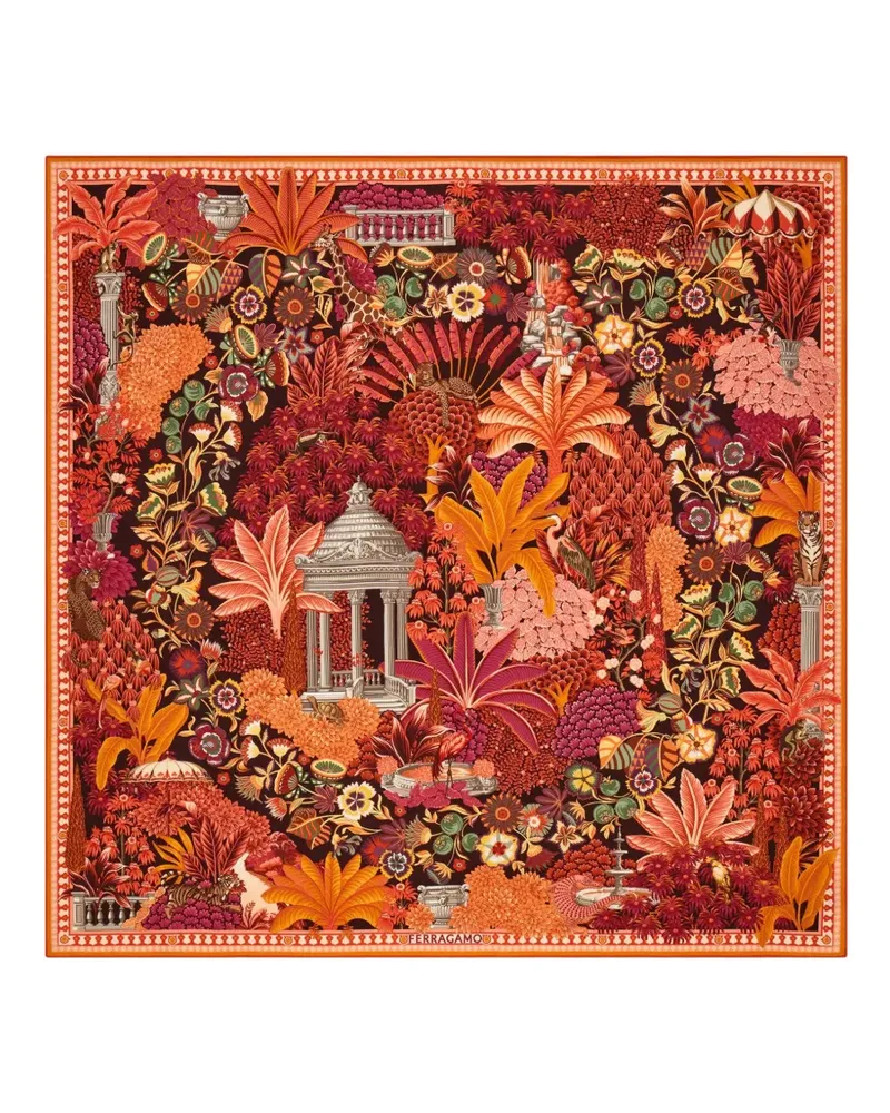Ferragamo Seidenschal mit Garten-Print - Rosa Rosa