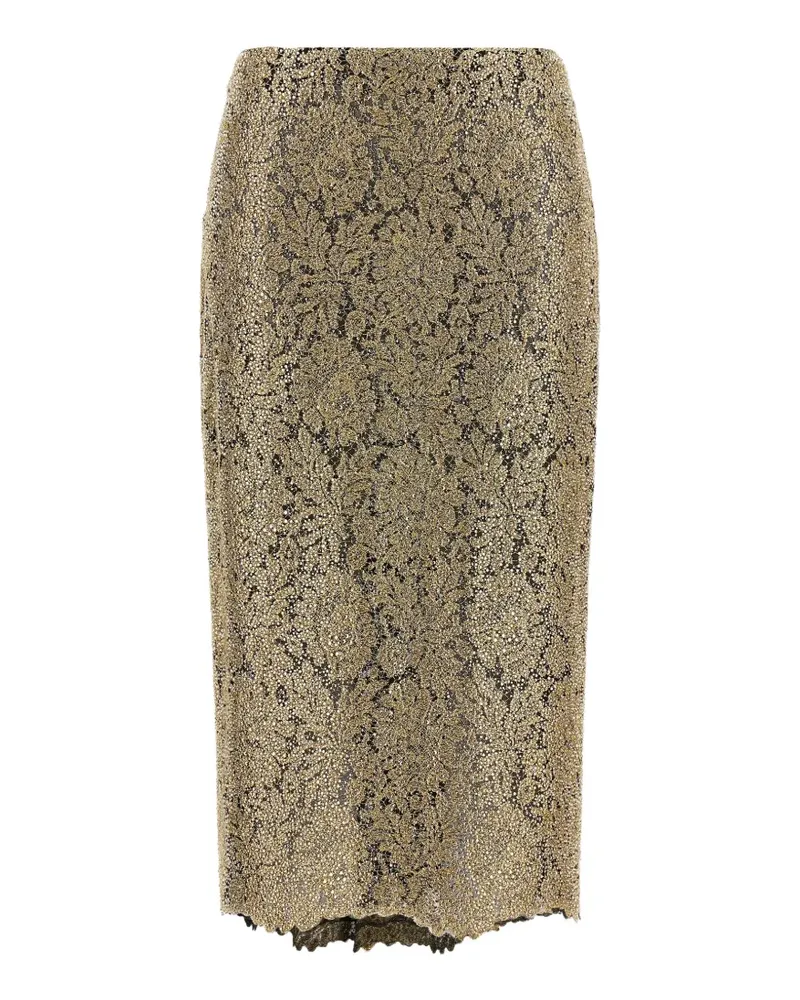 Ermanno Scervino embroidered lace-effect midi skirt - Gold Gold