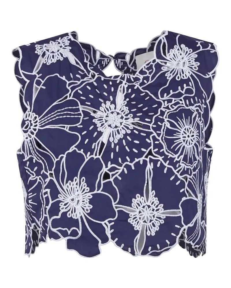 FARM Rio Richelieu embroidered-floral top - Blau Blau