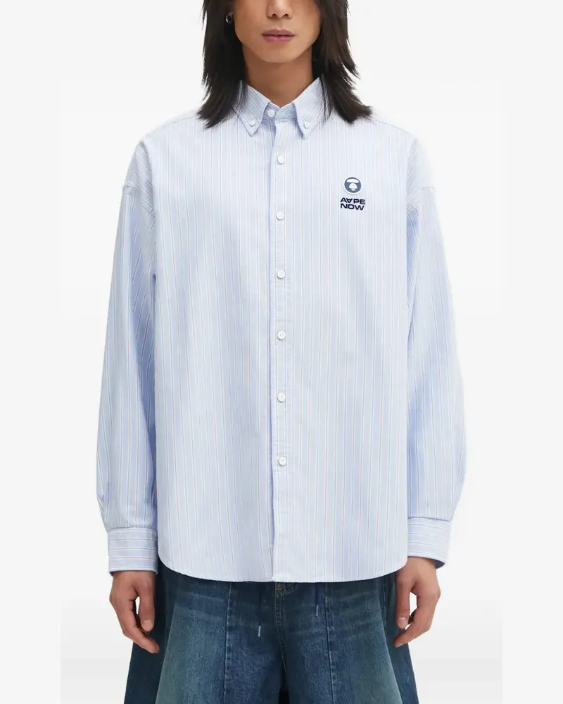 BAPE Gestreiftes Hemd mit Logo-Patch - Blau Blau