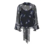 Seidenbluse mit Blumenprint - Schwarz