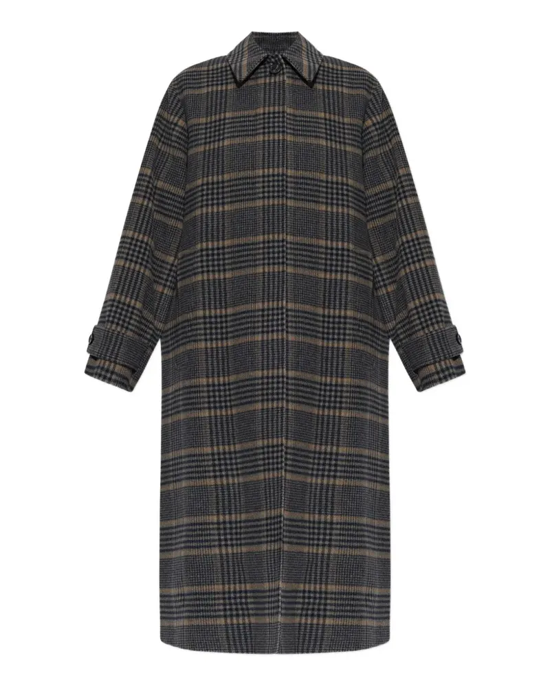 Paul Smith navy and grey check brushed wool coat with back-buttons - Grau Grau