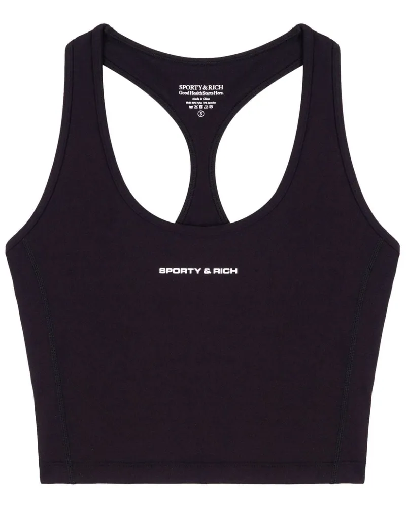 SPORTY & RICH Cropped-Tanktop mit Logo-Print - Schwarz Schwarz