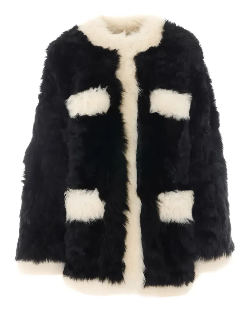 Totême silky shearling pocket jacket black/natural - Schwarz Schwarz