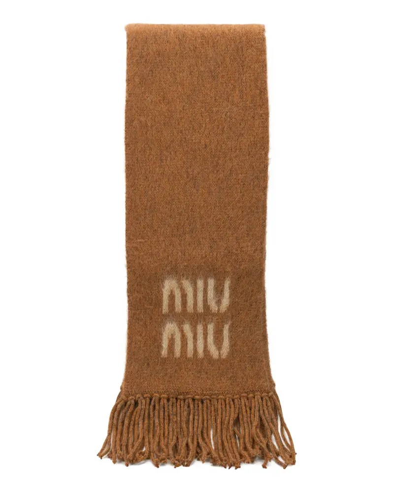 Miu Miu fringed logo scarf - Braun Braun