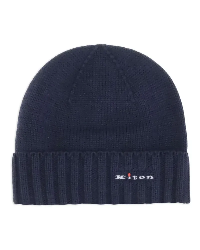 Kiton Gerippte Beanie - Blau Blau