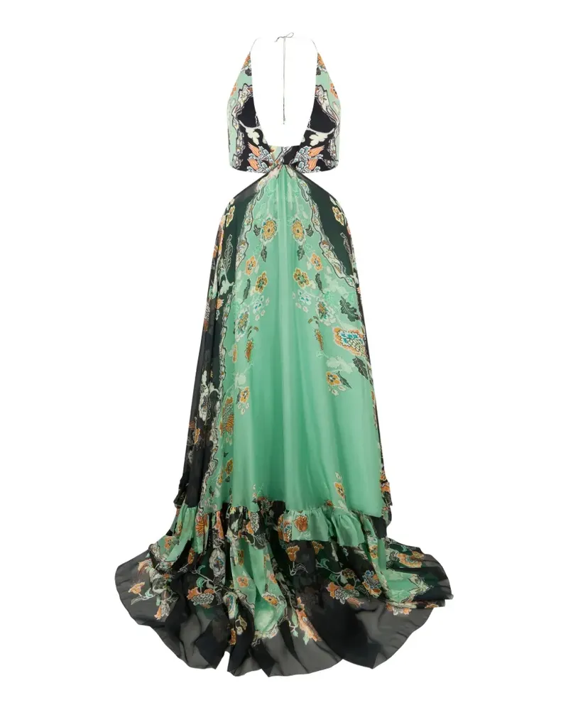 Roberto Cavalli floral-print cut-out maxi dress - Grün Grün
