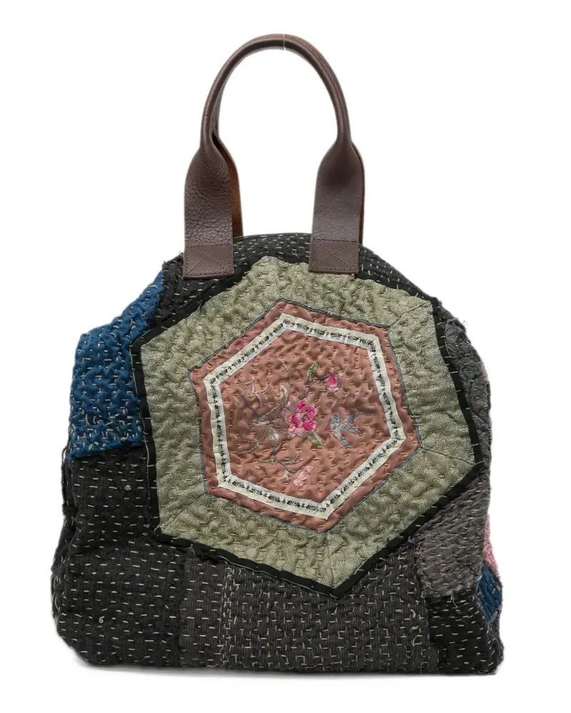 BY WALID embroidered patchwork shoulder bag - Schwarz Schwarz